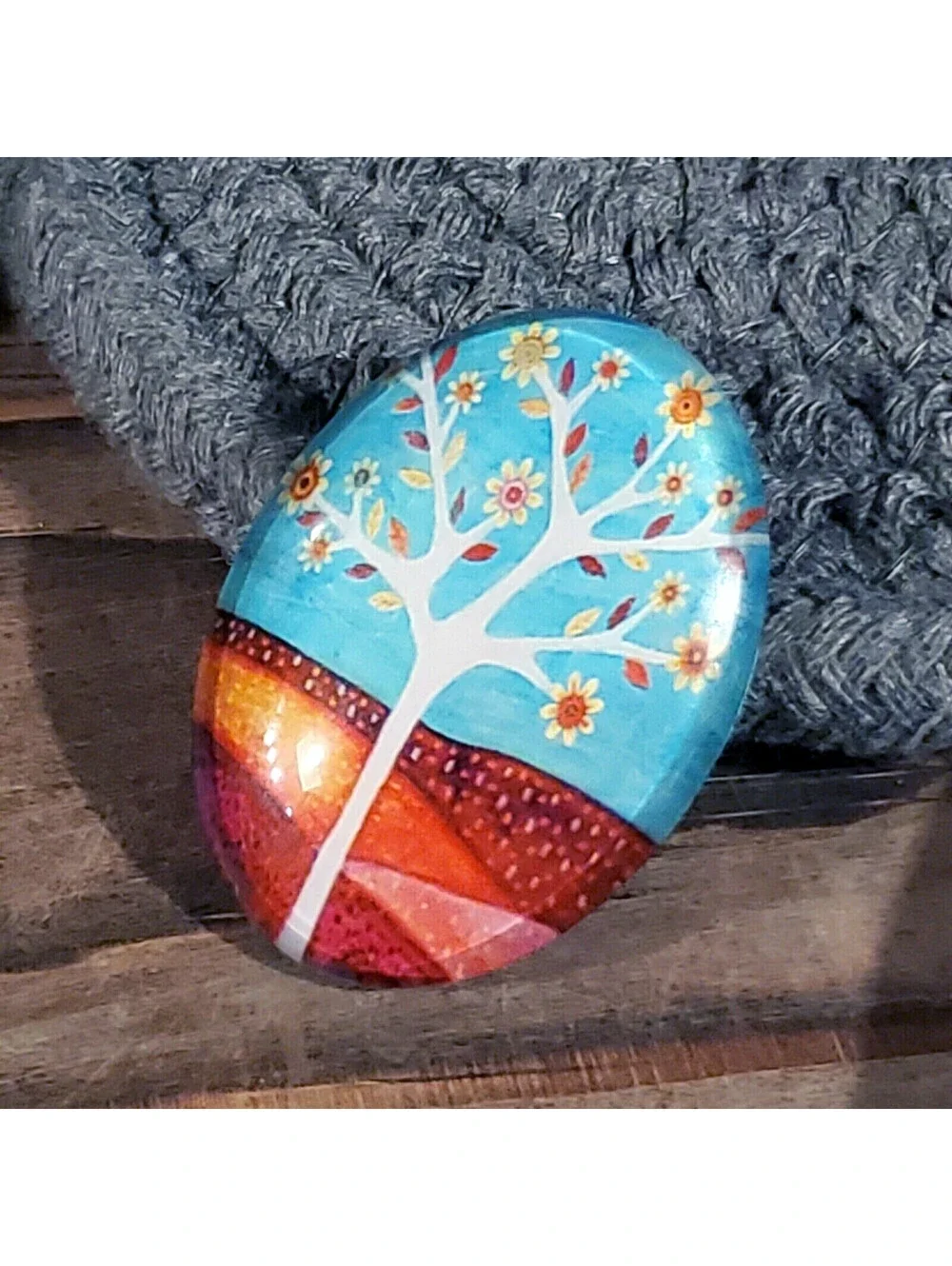 Handmade Tree of Life 40x30mm Oval Tempered Glass Cabochon 6939-N